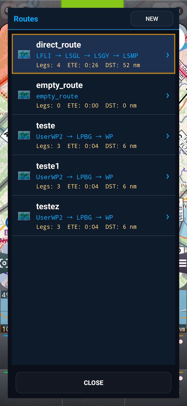 Saved routes list