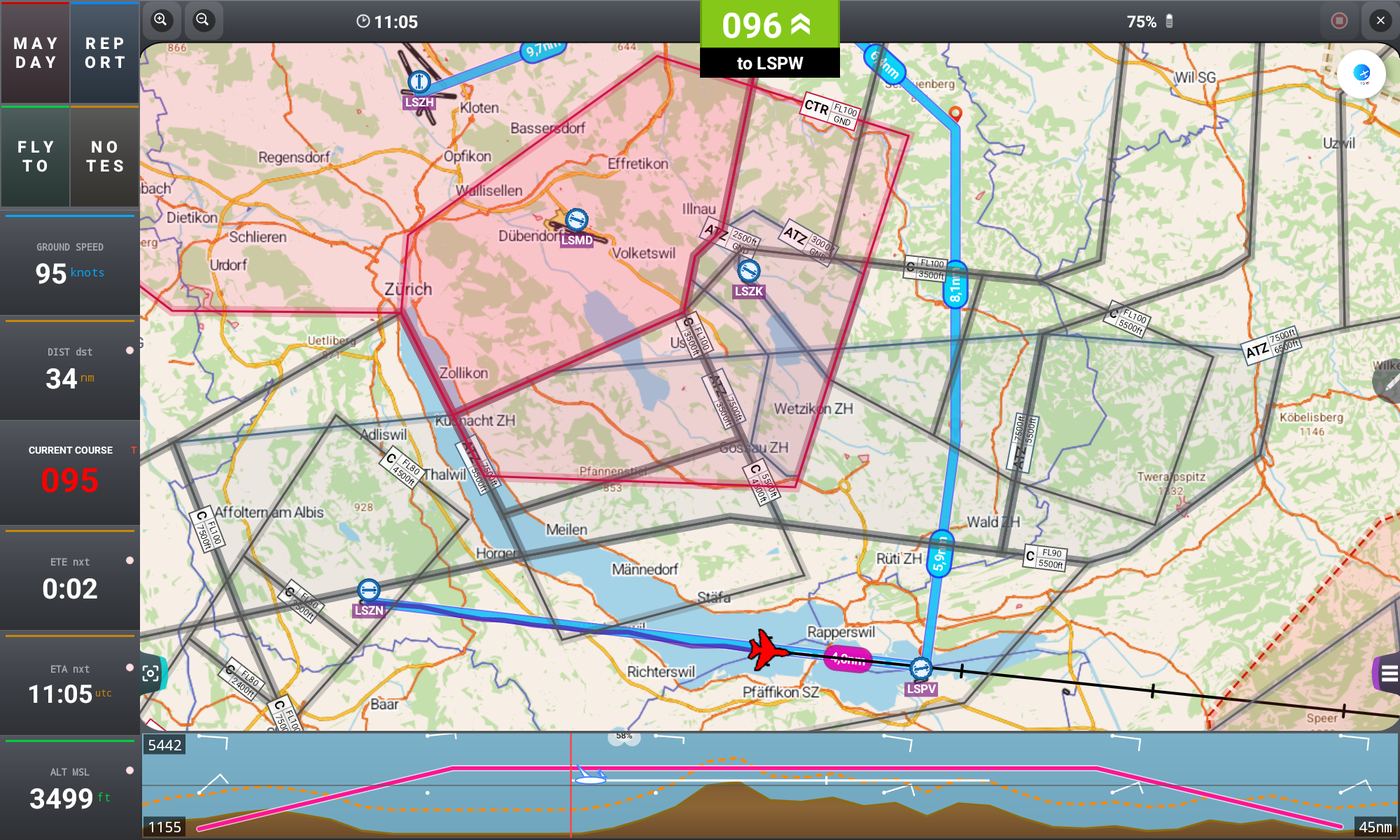 GPS Air Navigator on a tablet, landscape view