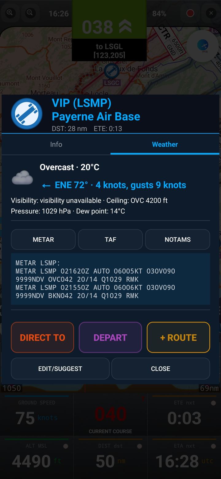 METAR TAF weather for a waypoint
