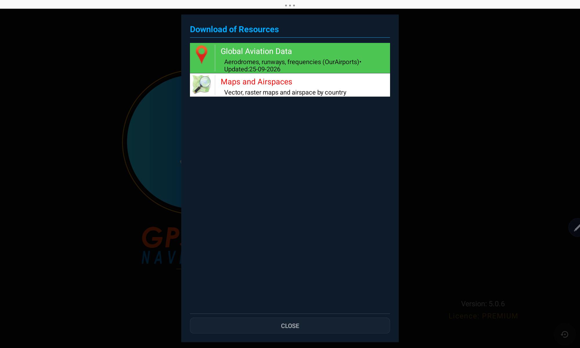 Download of resources menu