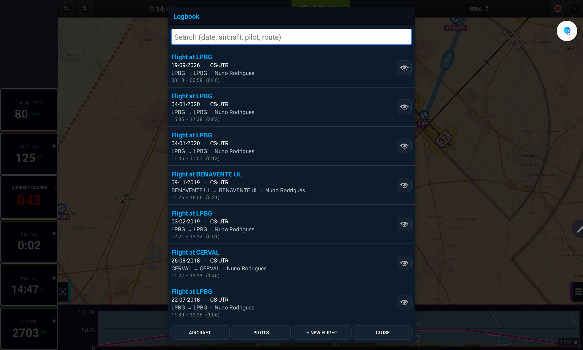 Lista del diario de vuelo