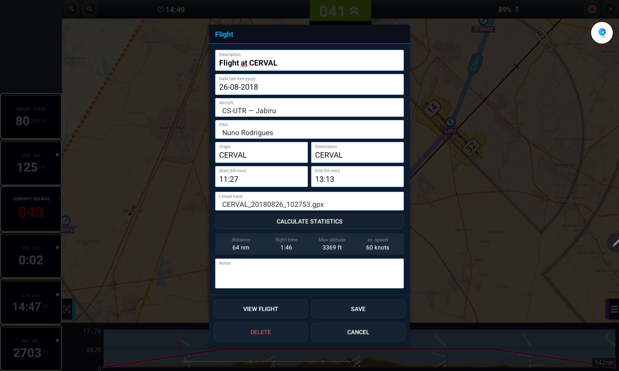 Formulário de detalhe de voo